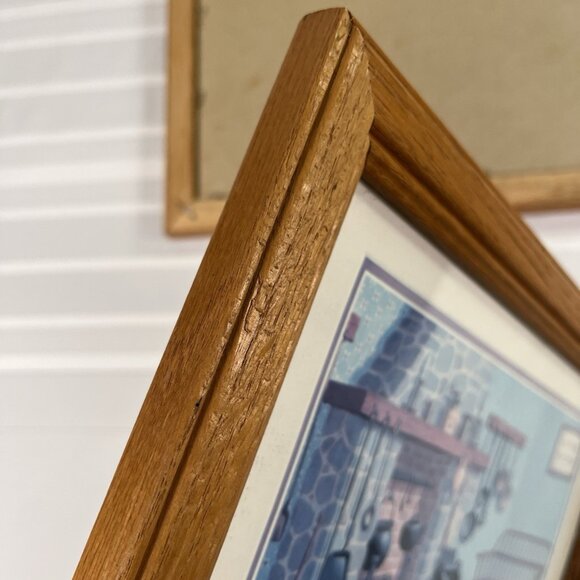 VTG 80s Sarnoff Litho USA Primitive Country Kitchen Prints Set of 2 Oak Frame - Picture 6 of 10